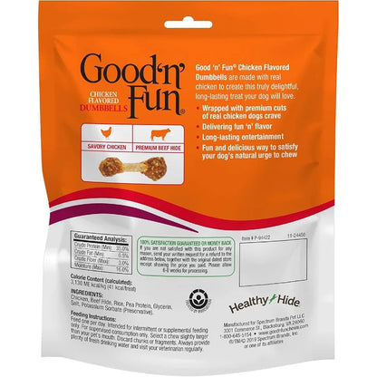 Good'N'Fun Chicken Rawhide Dumbbell Dog Chews – Training Treats for Small Dogs