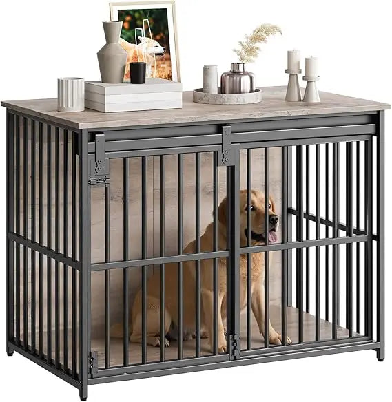 36.6" Heavy Duty Dog Crate Furniture – Sliding Barn Door Wooden Kennel & End Table