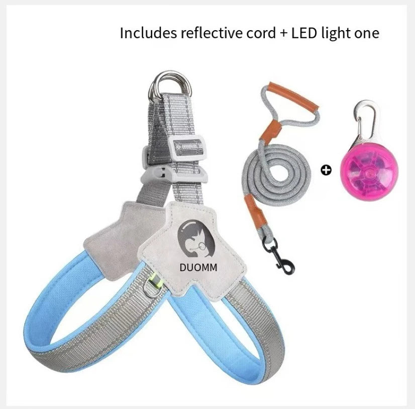 Saddle-Style Dog Chest Harness – Breathable Reflective Harness with Optional LED Leash