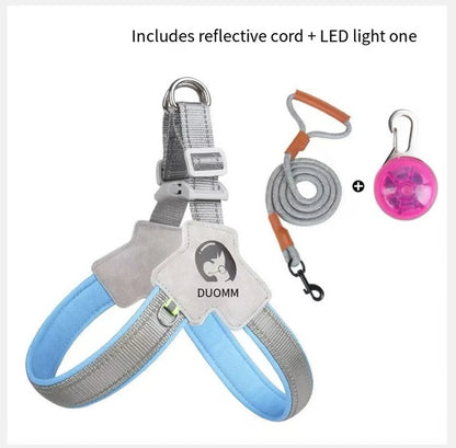 Saddle-Style Dog Chest Harness – Breathable Reflective Harness with Optional LED Leash