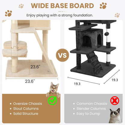 65in Larger Cat Tree Tower Condo for Indoor Kitties/Multi-Level Furniture Activity Center with Wide Base/Cozy Plush Cat Perches/