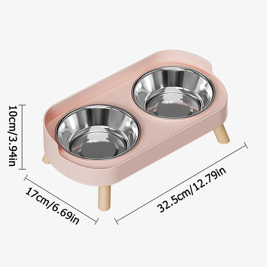 Ceramic Cat Bowls Double Set - Large Aperture Food & Water Bowls, Anti - Tip Design, Neck - Care for Cats and Dogs - Bdba PK