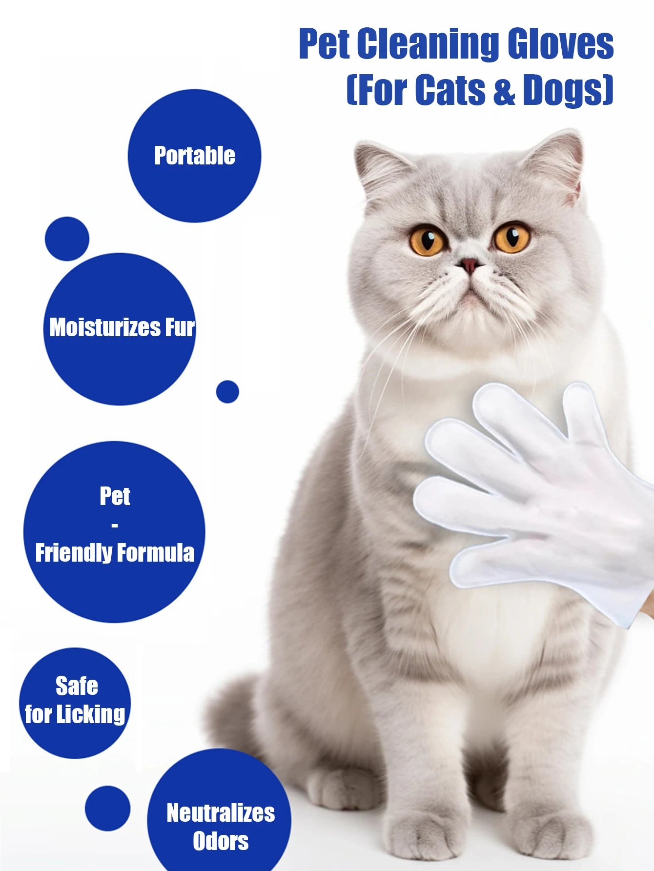 12 Pcs Pet Cleaning Gloves Waterless Bath Deodorizing Wipes Reusable Wash Mitts for Grooming Cats And Dogs Home Travel Use