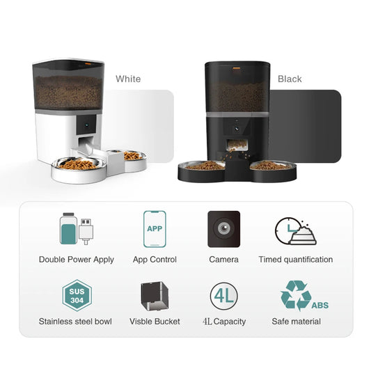 4L With HD Camera Automatic Pet Feeder Cat And Dog Food Automatic Dispenser Suitable For Two Pet Cat And Dog Feeding Remote Feed - Bdba PK