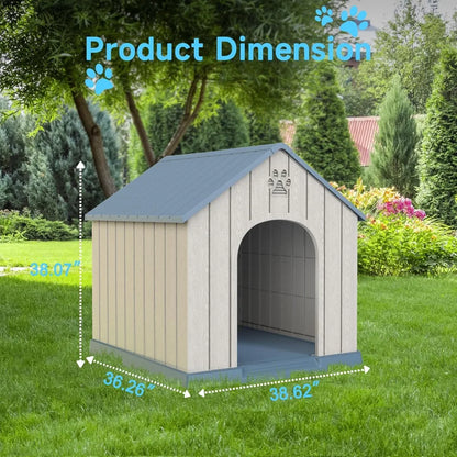 38" Large Outdoor Dog House – Water-Resistant Resin Kennel for Small to Large Dogs
