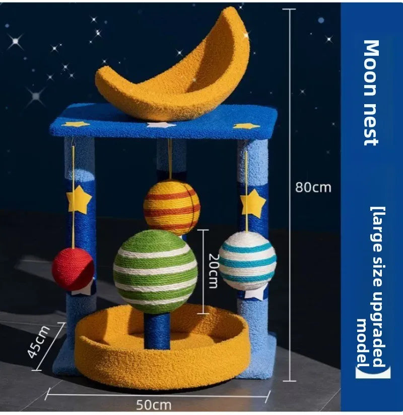 Space Capsule Cat Tree Tower, Natural Sisal Scratching Post, Multi-Level Climbing Stand for Indoor Cats