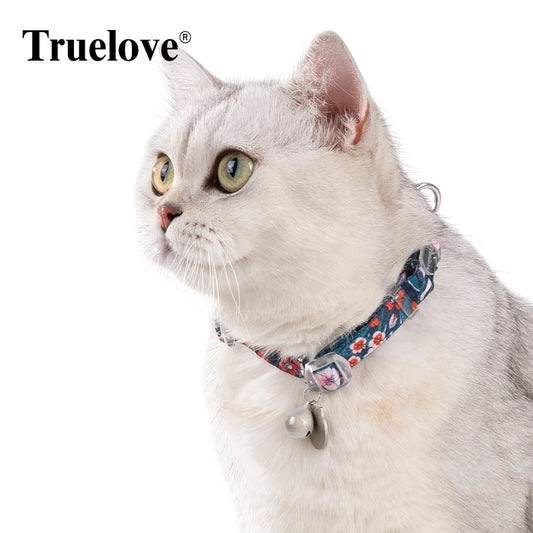 Truelove TLC5312 Floral Pet Collar with Bell & Nameplate – Personalised Necklace for Cats & Dogs (Poppy Red, Saxony Blue, Navy Blazer) - Bdba PK