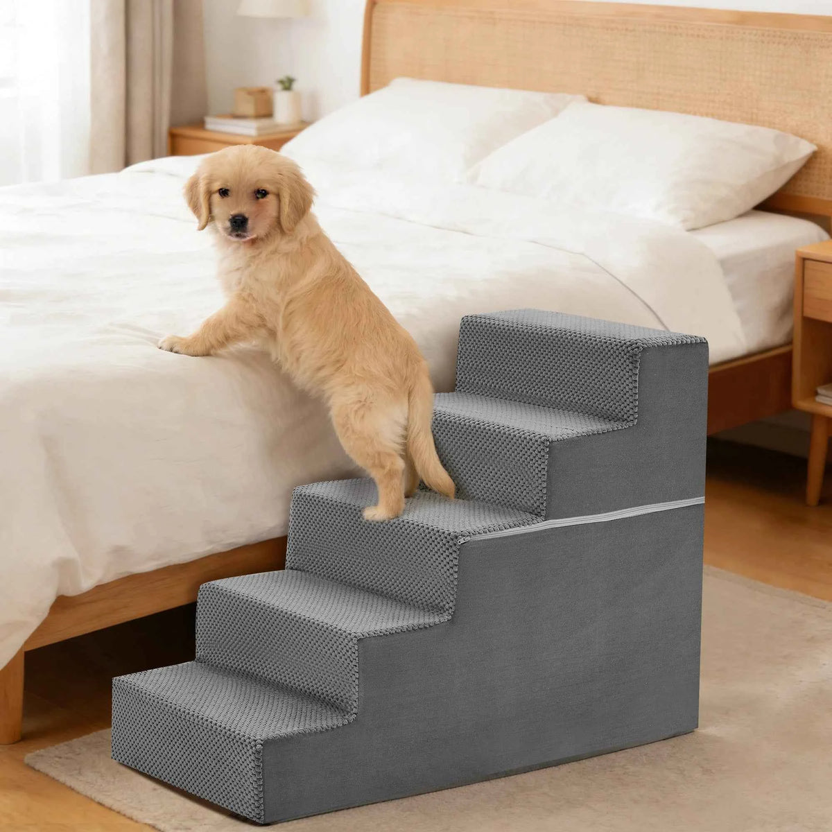 JHK 3-5 Step Right Angled Foam Dog Stairs Ramp for Small Dogs Climbing Ladder Indoor Non-Slip Pet Ladder Ramp Stairs For Home