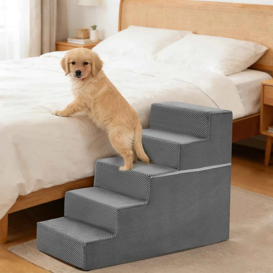JHK 3-5 Step Right Angled Foam Dog Stairs Ramp for Small Dogs Climbing Ladder Indoor Non-Slip Pet Ladder Ramp Stairs For Home