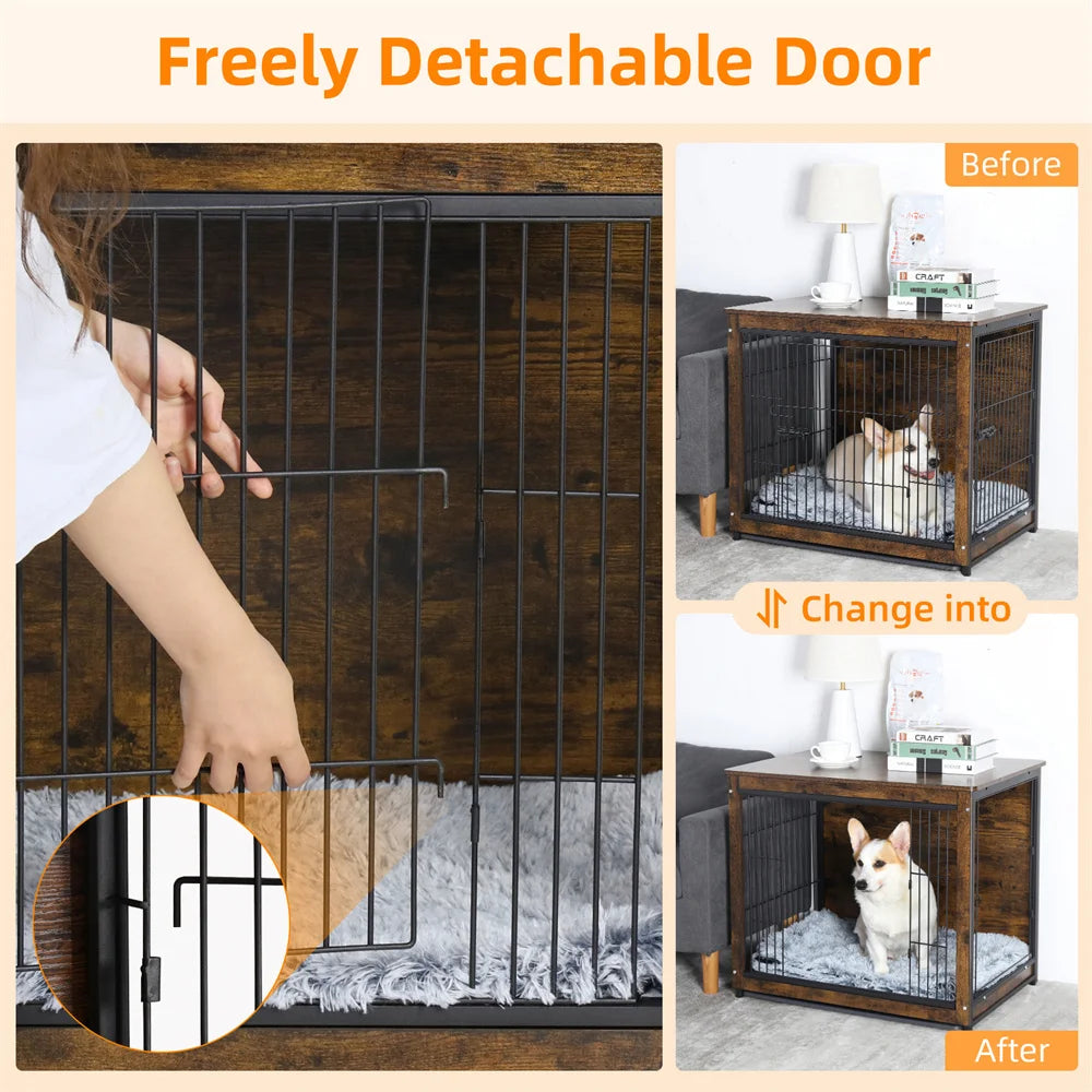 Wooden Dog Crate Furniture – Elevated Indoor Dog Kennel with End Table Top
