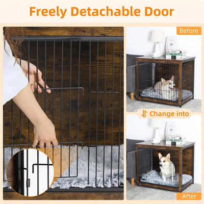 Wooden Dog Crate Furniture – Elevated Indoor Dog Kennel with End Table Top