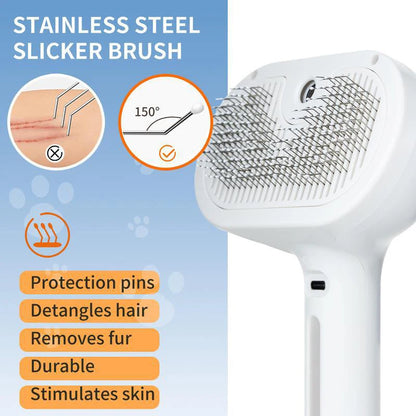USB Steam Spray Pet Grooming Comb – Heated Massage Brush for Dogs & Cats