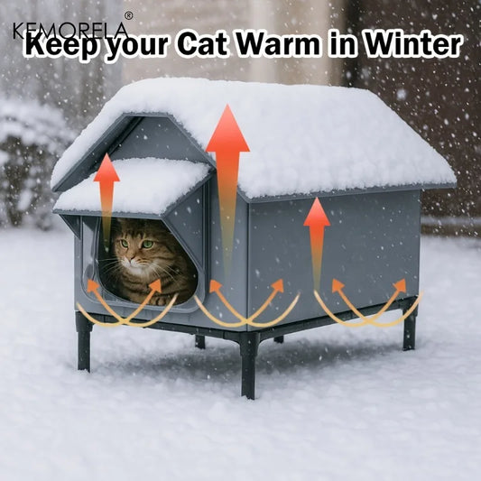 KEMORELA Winter Insulated Outdoor Cat House Foldable Oxford Cloth Warm Mat Shelter Easy Assembly Soft for Cats And Small Dogs - Bdba PK