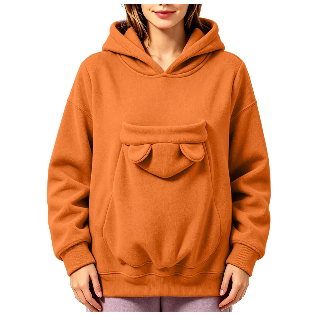Kangaroo Pocket Cat Dog Hoodies For Women Autumn Winter Warm Outwear Sweatshirt Comfortable Street Style Trendy Fashion Tops