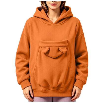 Kangaroo Pocket Cat Dog Hoodies For Women Autumn Winter Warm Outwear Sweatshirt Comfortable Street Style Trendy Fashion Tops
