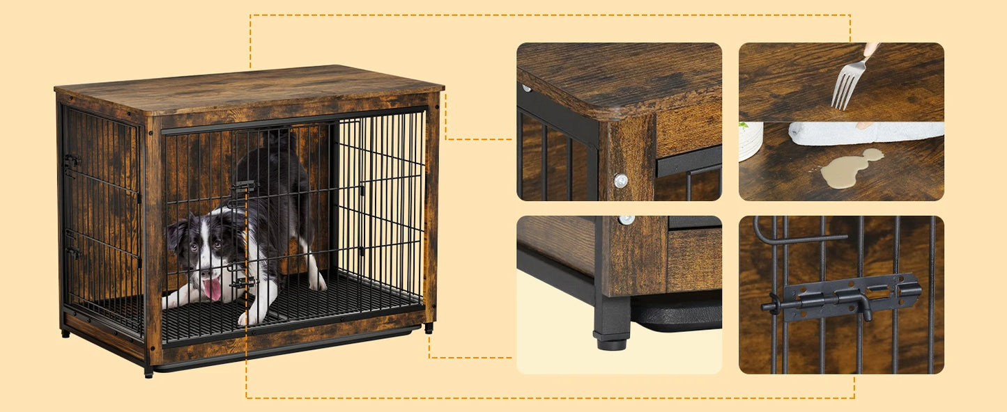 Wooden Dog Crate Furniture – Elevated Indoor Dog Kennel with End Table Top