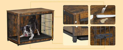 Wooden Dog Crate Furniture – Elevated Indoor Dog Kennel with End Table Top