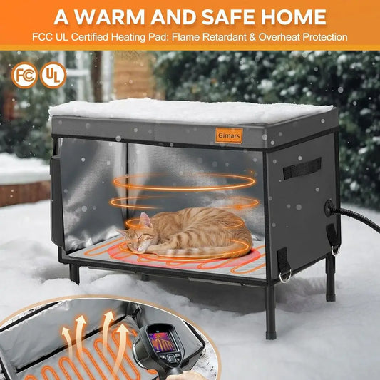 Weatherproof Outdoor Heated Cat House with 5.1 Elevated Shelter and Insulated Bed for Winter Protection - Bdba PK