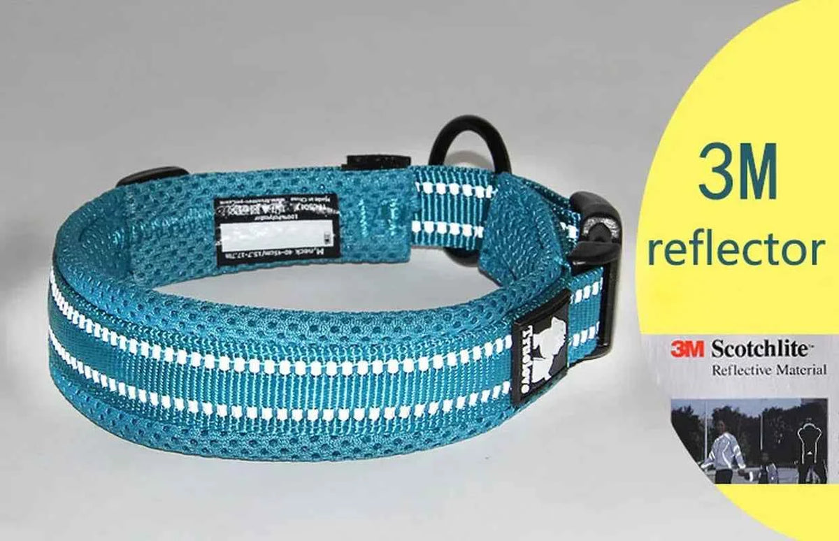 Truelove Adjustable Mesh Padded Pet Dog Collar 3M Reflective Nylon Dog Collar Durable Heavy Duty for All Breed All Weather 8Size