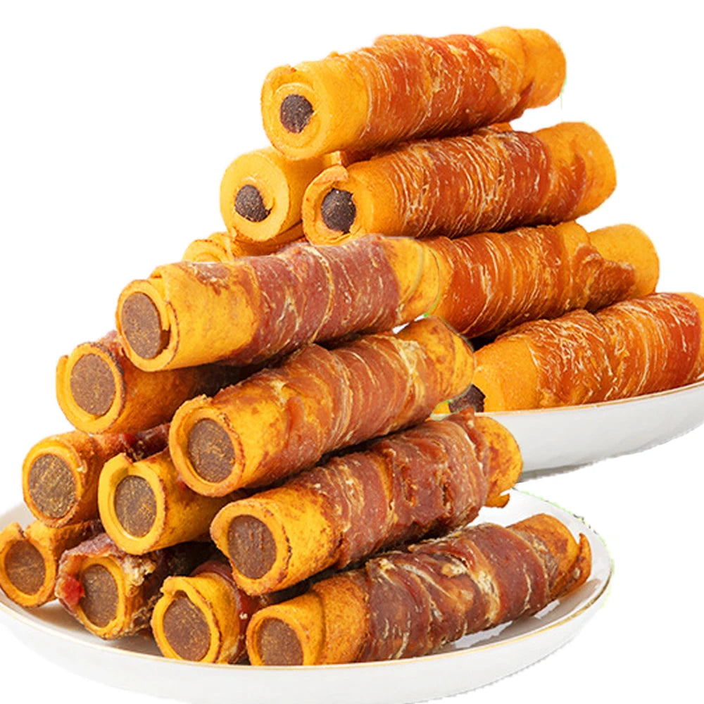 Cowhide Wrapped Chicken Dog Treats – High-Protein 3-in-1 Chews for Medium & Large Dogs
