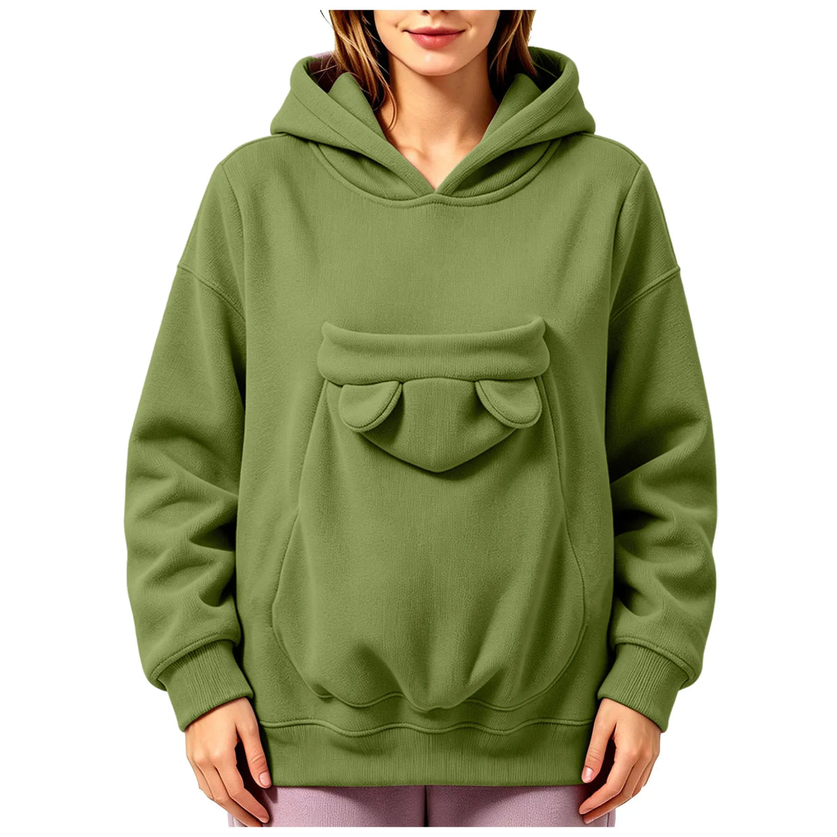 Kangaroo Pocket Cat Dog Hoodies For Women Autumn Winter Warm Outwear Sweatshirt Comfortable Street Style Trendy Fashion Tops