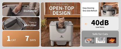 F6 Self-Cleaning Cat Litter Box – Automatic, Open-Top, Odor Control
