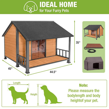 XXL Insulated Heated Dog House Outdoor Kennel Chew-Proof Metal Frame Thermal Liner Large Breeds 44.5x45x35 inch, Custom