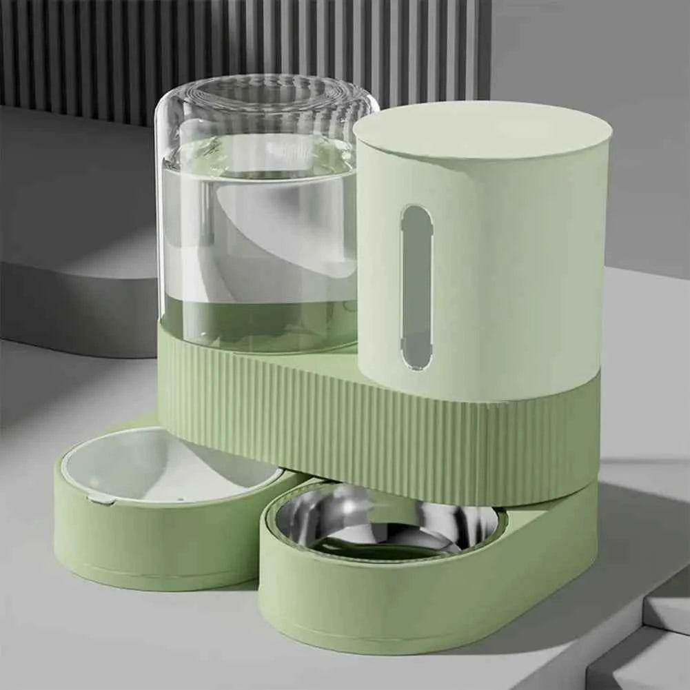 Automatic Cat Feeder Automatic Pet Feeder Water Dispenser Set for Cats Dogs 2-in-1 Food Bowl with Stainless Steel Insert 1pcs