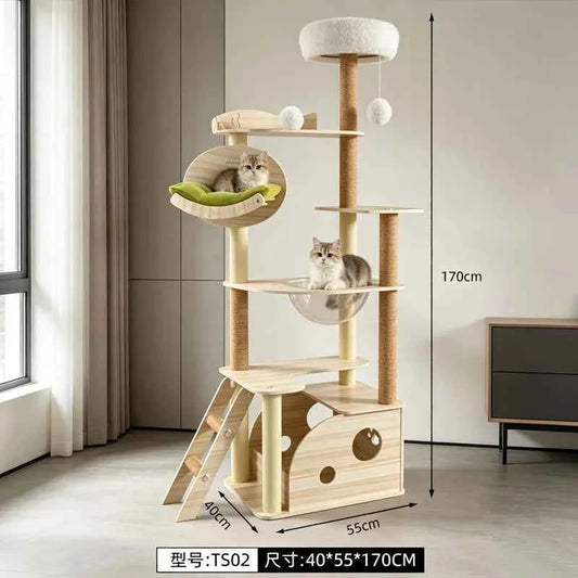 All-in-One Cat Tree | Floor-to-Ceiling Pole, Space Capsule, Sisal Post & Toys