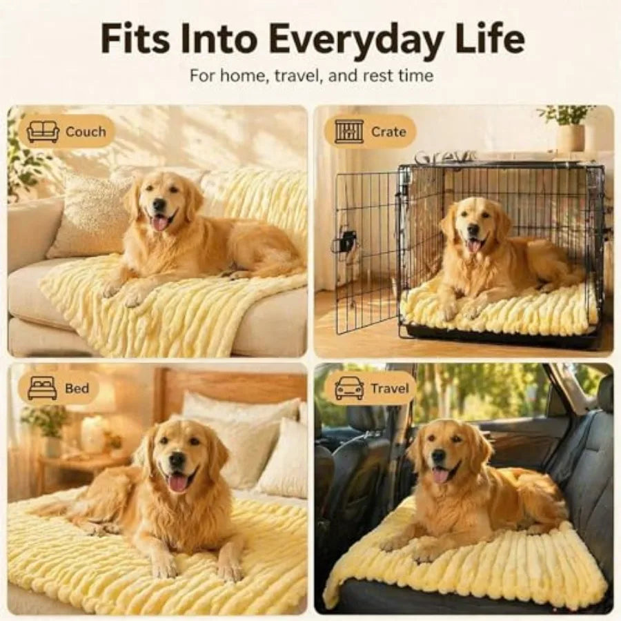 Emotional Support Blanket Yellow, Dog Mood Calming Blanket, Ribbed Flannel Soft Double-Sided Plush Pet Blanket for Dogs and Cat