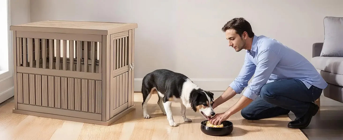 Dog Crate End Table – Lockable Indoor Kennel Nightstand for Small & Large Dogs