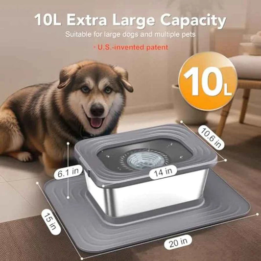 Stainless Steel Dog Water Bowl, No Spill Anti-Splash Dog Bowls with XXL Silicone Mat, Spill-Proof Slow Feeder for Messy Drinker