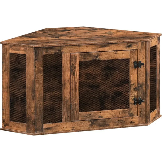 Corner Dog Crate Furniture – Wooden Kennel End Table in 5 Finishes for All Dog Breeds - Bdba PK