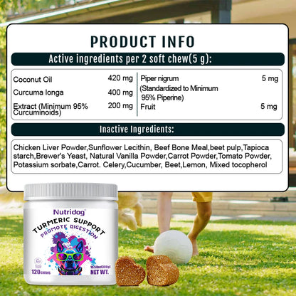 Turmeric Chews For Dog - Anti-inflammatory joint care with Contains glucosamine&chondroitin - Digestive support-120 soft chews