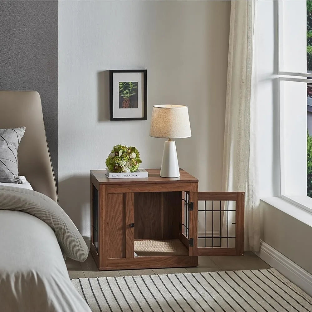Furniture Style Dog Crate – Indoor Wood & Wire Pet Kennel with End Table Top