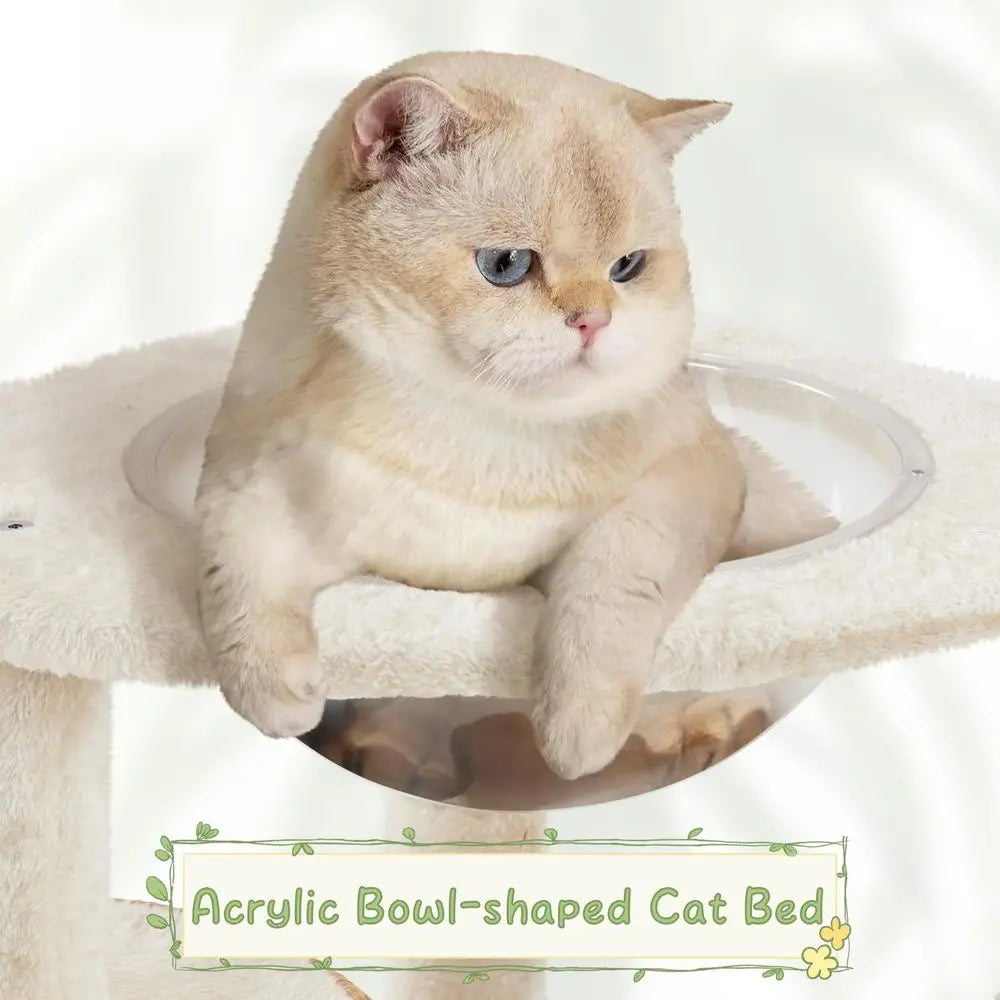 54in Rattan Cat Tree, Modern Tower with Breathable Woven Condo, Scratching Posts amp Washable Cushions, Naturally Cool in Summe