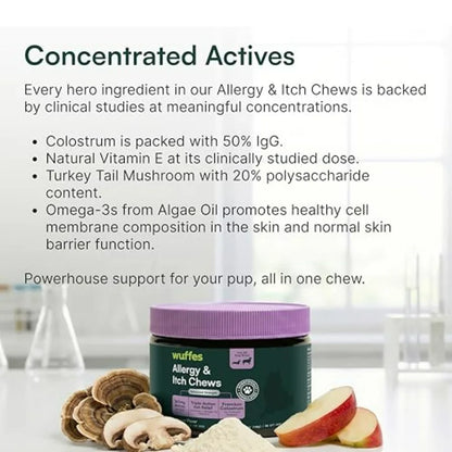 Allergy and Itch Soft Chews, Dog Allergy Support with Colostrum, Vitamin E and Omega 3s for Dogs, Non-Drowsy Immune and Itchy S