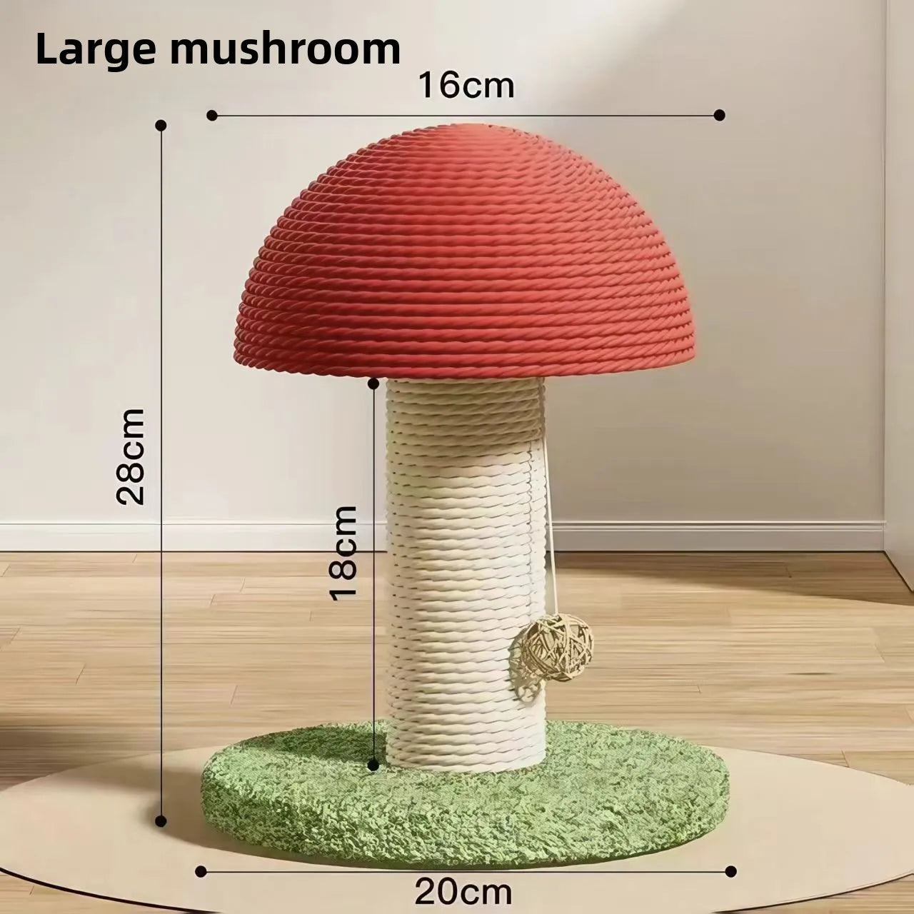 Mushroom Cat Scratching Post, Sisal Cat Scratcher With Ball Toy, Durable Small Cat Tree For Indoor Cats