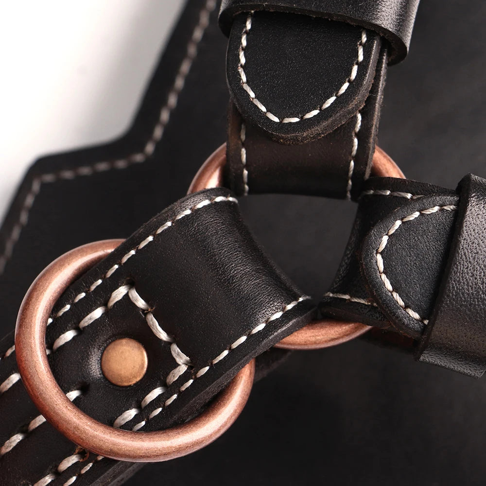 Genuine Leather Dog Harness Durable Large Dogs Harnesses Riveted Pet Training Vest With Metal Accessories For Medium Large Dogs