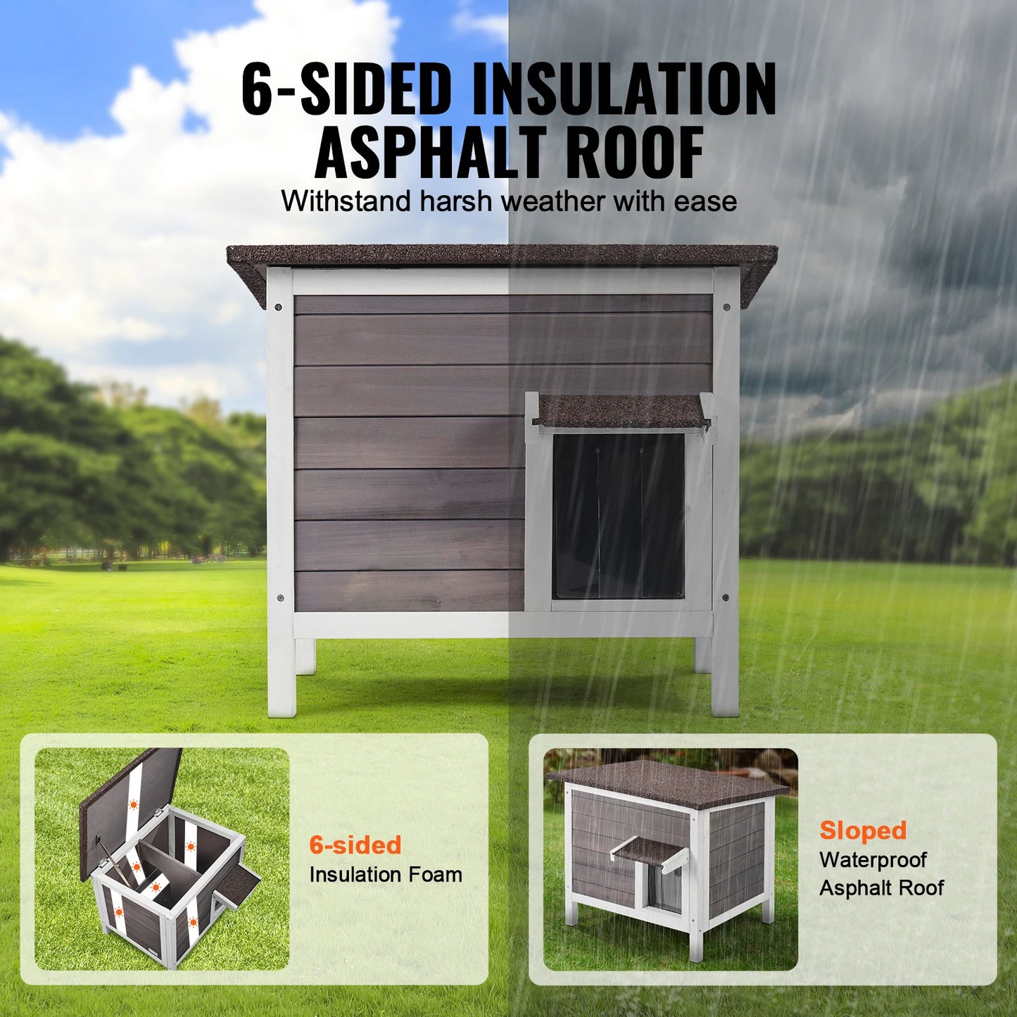 Outdoor Weatherproof Cat House – Insulated Wooden Feral Cat Shelter