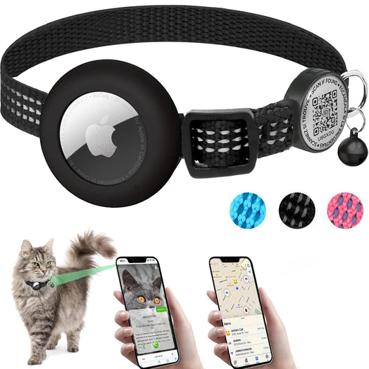Reflective AirTag Cat Collar – Breakaway Safety Collar with QR Tag & Air Tag Holder