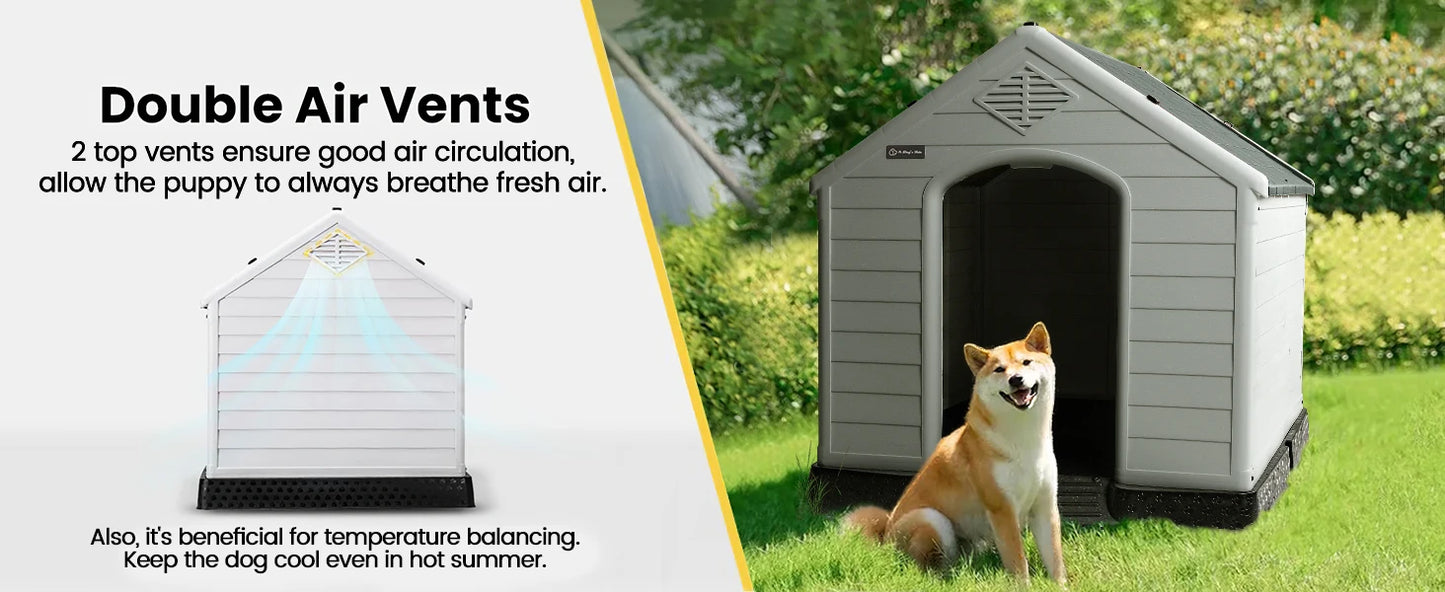 Waterproof Plastic Dog House – Indoor Outdoor Kennel with Elevated Floor for All Sizes
