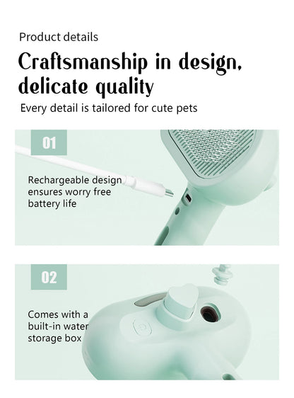 USB Steam Spray Pet Grooming Comb – Heated Massage Brush for Dogs & Cats