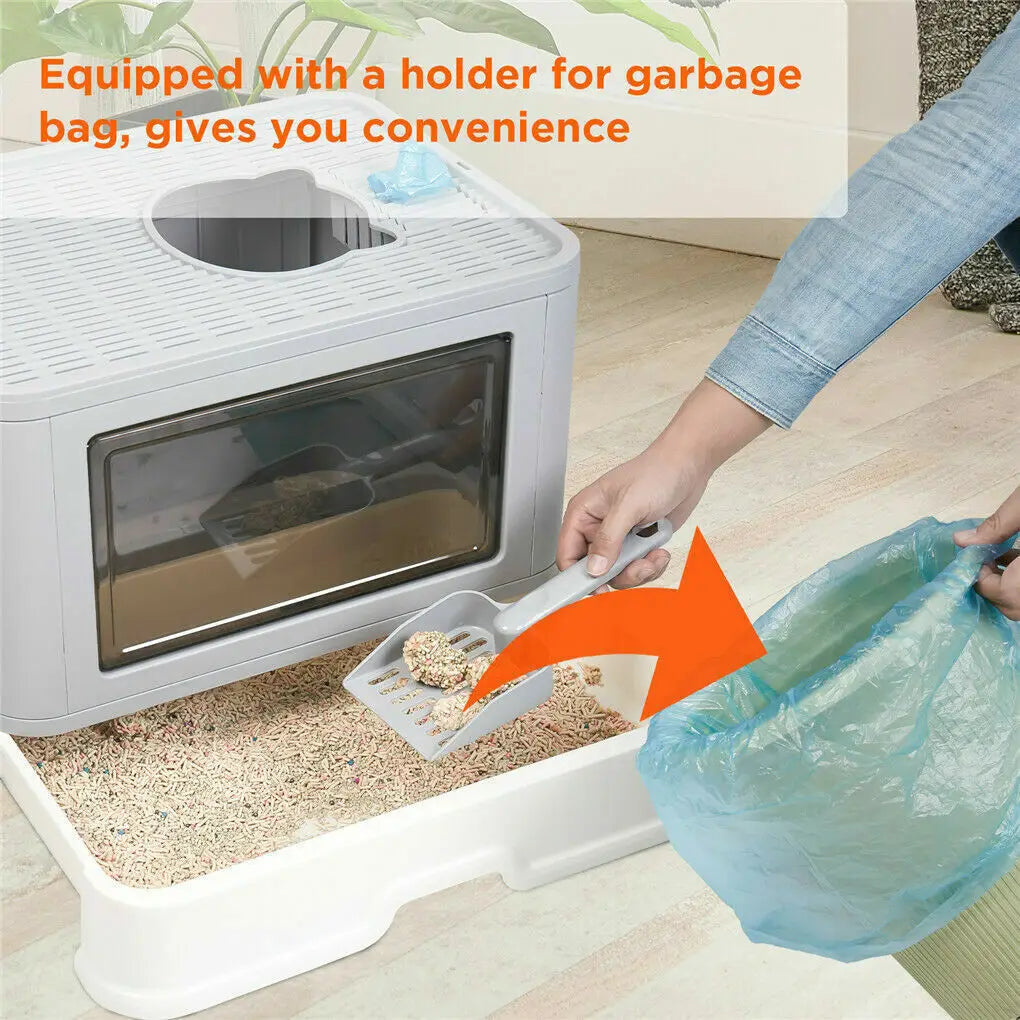 Enclosed Foldable Cat Litter Box – Dual Entry with Massager & Litter Scoop