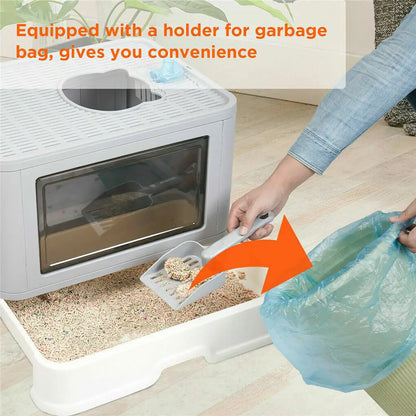 Enclosed Foldable Cat Litter Box – Dual Entry with Massager & Litter Scoop