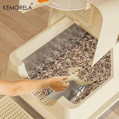 KEMORELA Stainless Steel Cat Litter Box XLExtra Large Litter Box for Big Cats Enclosed Removable with High Sided Enclosure Scoop