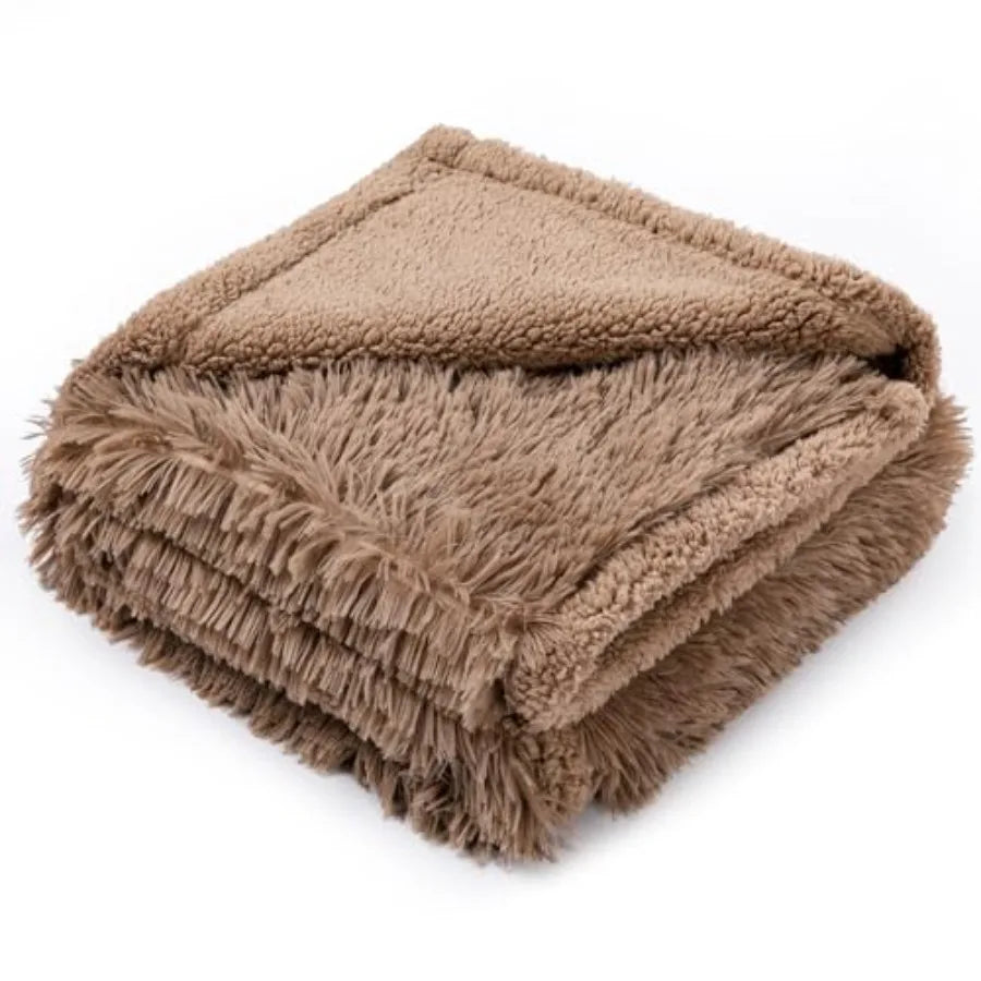 Winter Waterproof Calming Pet Blankets for Dogs Waterproof Long Faux Fur Fluffy Blanket for Doggie Cats Sherpa Fleece Warm Couc