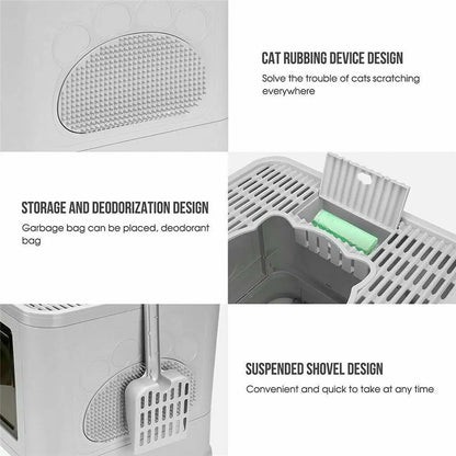 Enclosed Foldable Cat Litter Box – Dual Entry with Massager & Litter Scoop