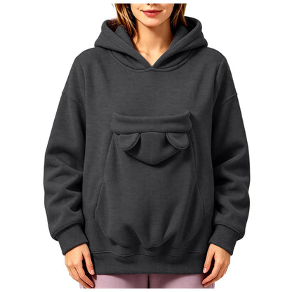 Kangaroo Pocket Cat Dog Hoodies For Women Autumn Winter Warm Outwear Sweatshirt Comfortable Street Style Trendy Fashion Tops