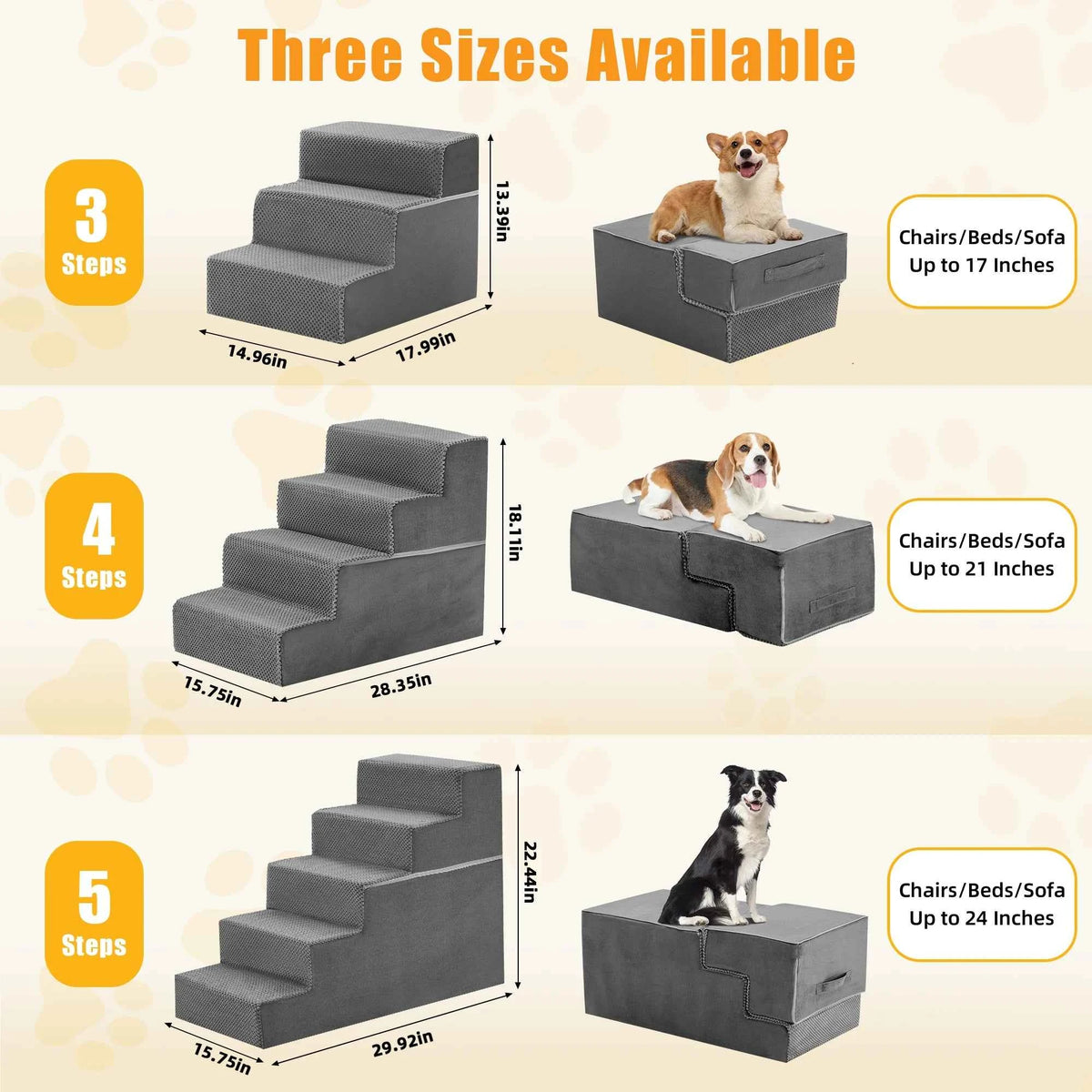 JHK 3-5 Step Right Angled Foam Dog Stairs Ramp for Small Dogs Climbing Ladder Indoor Non-Slip Pet Ladder Ramp Stairs For Home
